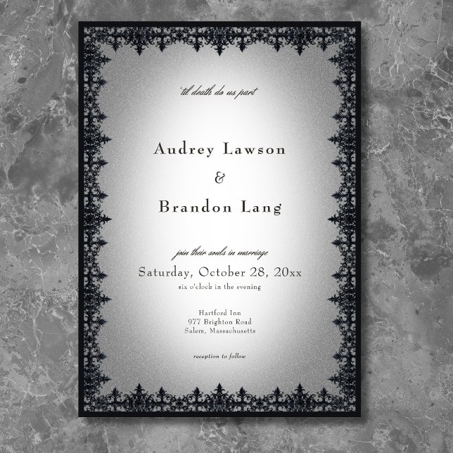 Invitation Mariage Blanc Bordure de Fer Gothique Victorien (Victorian Gothic Iron Border White Wedding Invitation)
