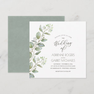 Invitation Mariage blanc Carré Coupes Eucalyptus