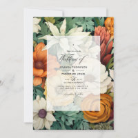 Mariage blanc cassé, vert chasseur, marron et oran