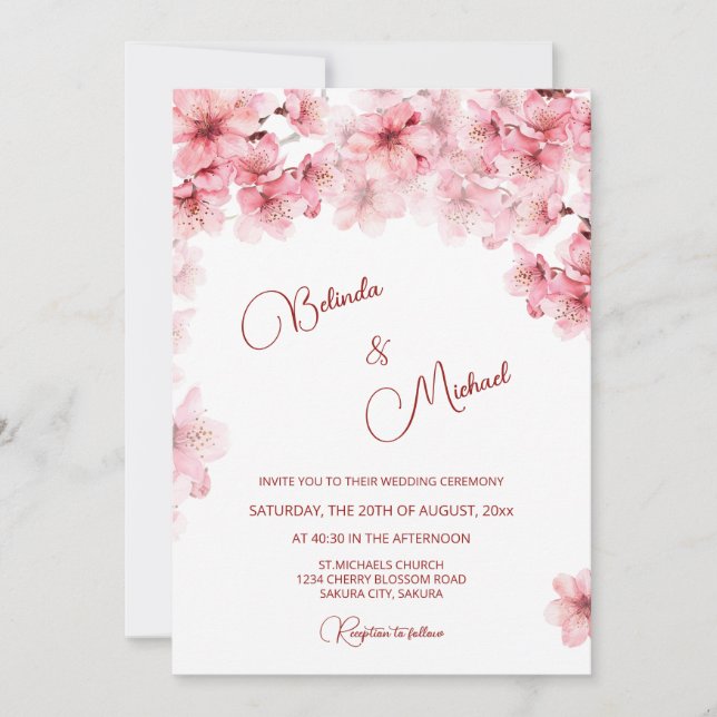 Invitation Mariage Blanc Cerisier en Fleur (Devant)