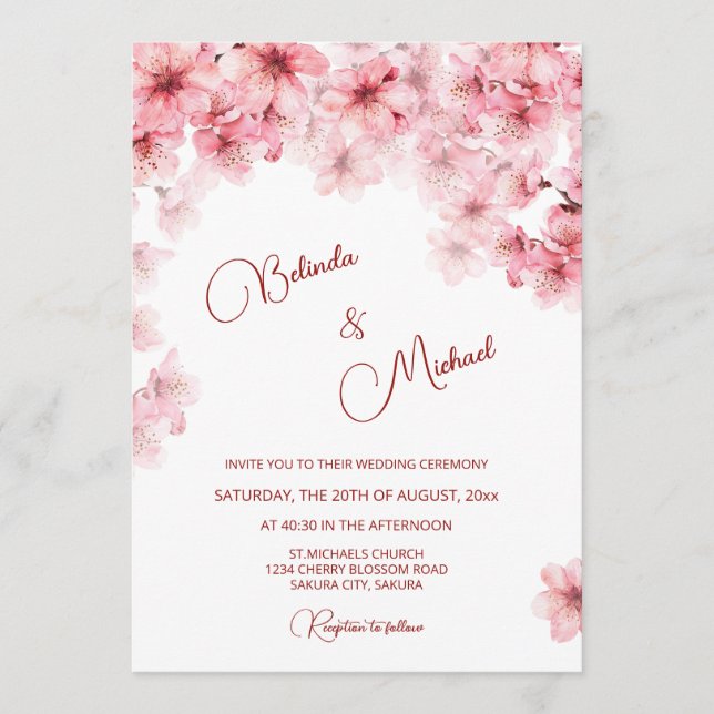 Invitation Mariage Blanc Cerisier en Fleur (Devant)