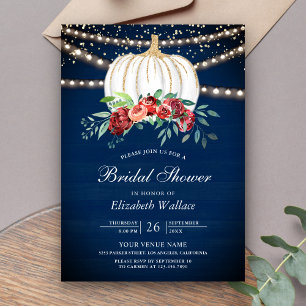 Invitation Mariage Blanc Citrouille Bourgogne Floral Navy