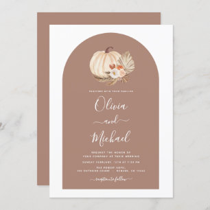 Invitation Mariage Blanc Citrouilles Boho Terracotta