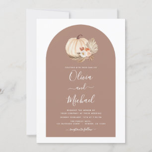 Invitation Mariage Blanc Citrouilles Boho Terracotta