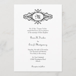 Invitation Mariage blanc de cadre de noir simple baroque de