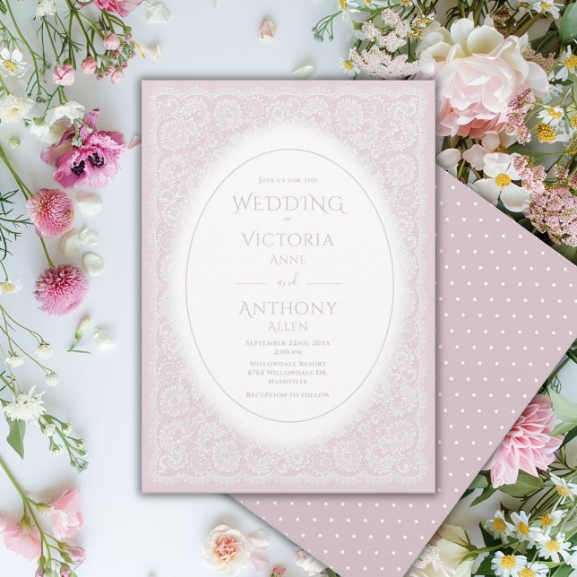 Invitation Mariage Blanc de Dentelle Vintage Violet (Créateur téléchargé)