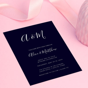 Invitation Mariage blanc de la marine de Monogramme moderne