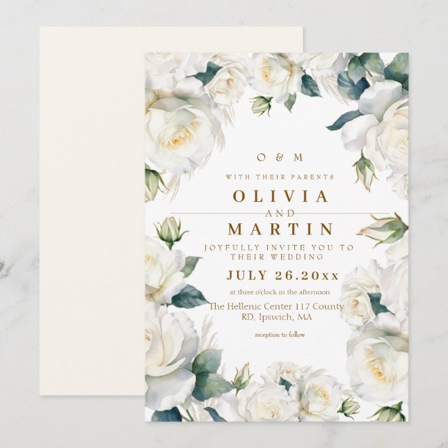 Invitation Mariage blanc doux et élégant (Devant / Derrière)