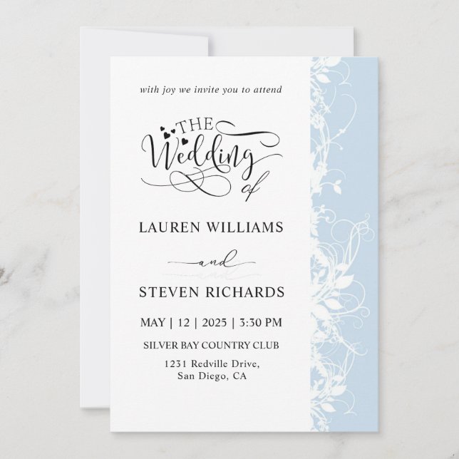 Invitation Mariage Blanc Et Bleu Clair Personnalisé (Devant)