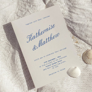 Invitation Mariage Blanc et Bleu Marine Côtiers