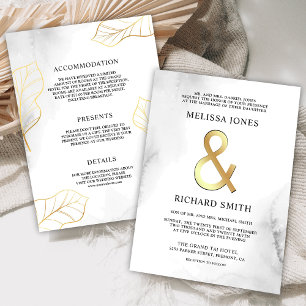 Invitation Mariage Blanc et Feuilles d'Or Esperluette Tout en