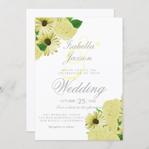 Invitation Mariage blanc et Mariage jaune pastel