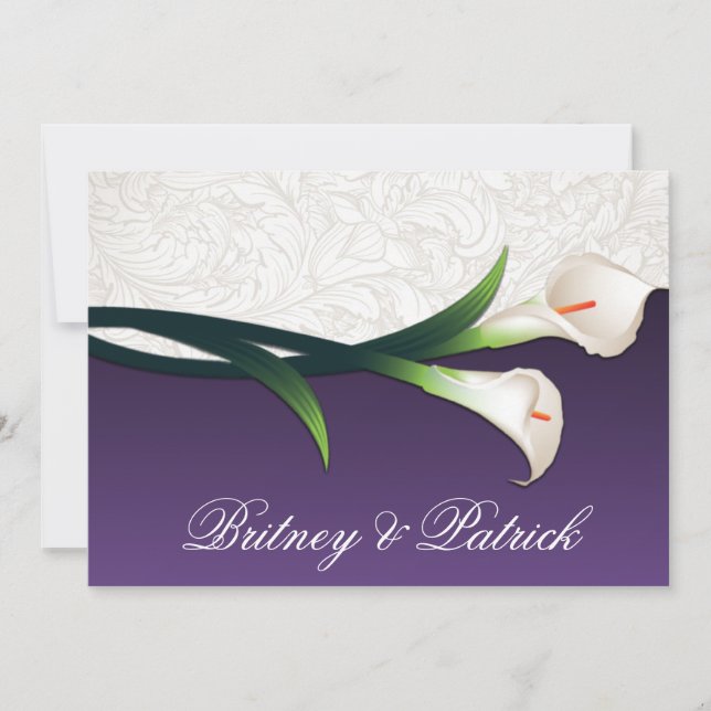 Invitation Mariage blanc et mauve Calla Lily (Devant)