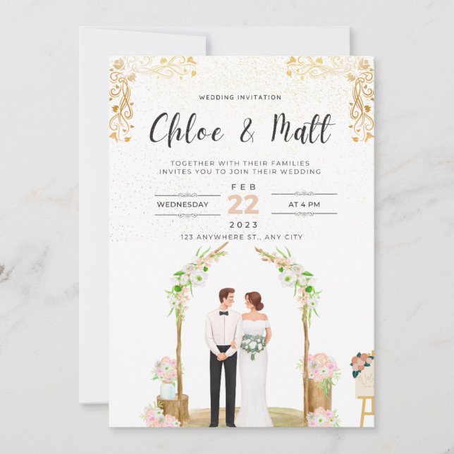 Invitation Mariage blanc et or (Devant)