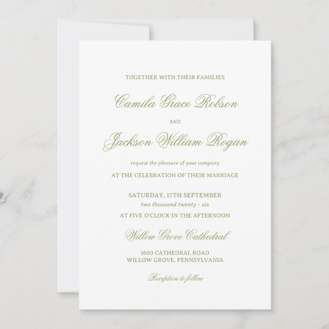 Invitation Mariage Blanc et Vert (Devant)
