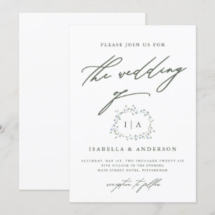 Invitation Mariage blanc et vert rustique de la couronne