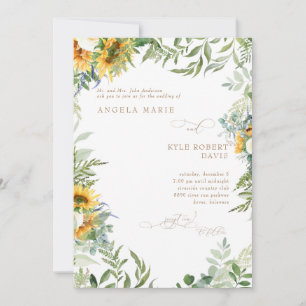 Invitation Mariage blanc Eucalyptus Elégance Tournesol