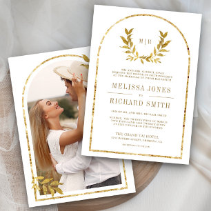 Invitation Mariage blanc Feuille Gold Laurel Wreath