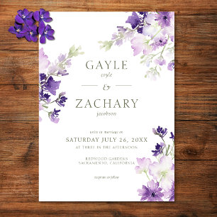Invitation Mariage blanc Fleur sauvage Boho violet
