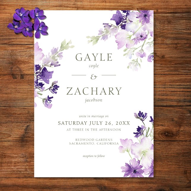 Invitation Mariage blanc Fleur sauvage Boho violet (Créateur téléchargé)