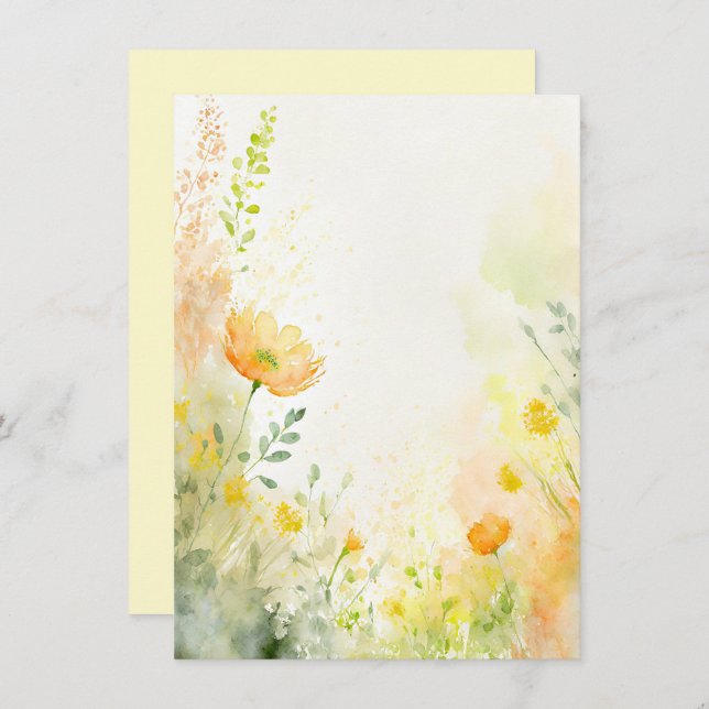 Invitation Mariage blanc fleuri orange et jaune (Devant / Derrière)