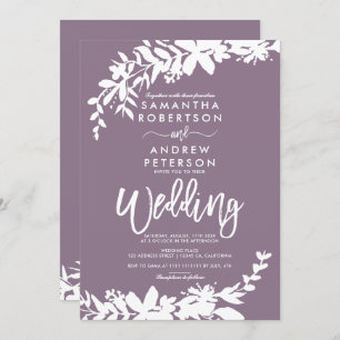 Invitation Mariage blanc floral de typographie pourpre