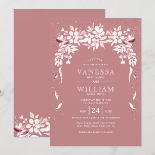 Invitation Mariage blanc floral en cascade garland dusty rose