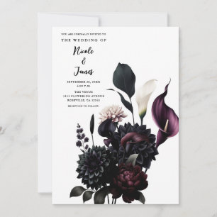 Invitation Mariage Blanc Floral Romantique Sombre Humeur