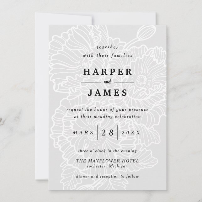 Invitation Mariage blanc gris-blanc (Devant)