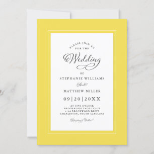 Invitation Mariage blanc jaune Elégant cadre de calligraphie