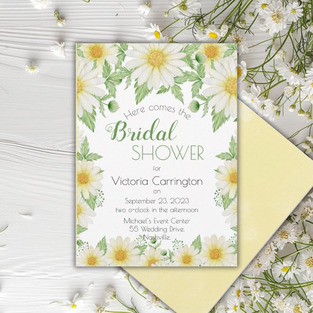 Invitation Mariage Blanc Jaune Fleurs de Marguerites Script (Créateur téléchargé)