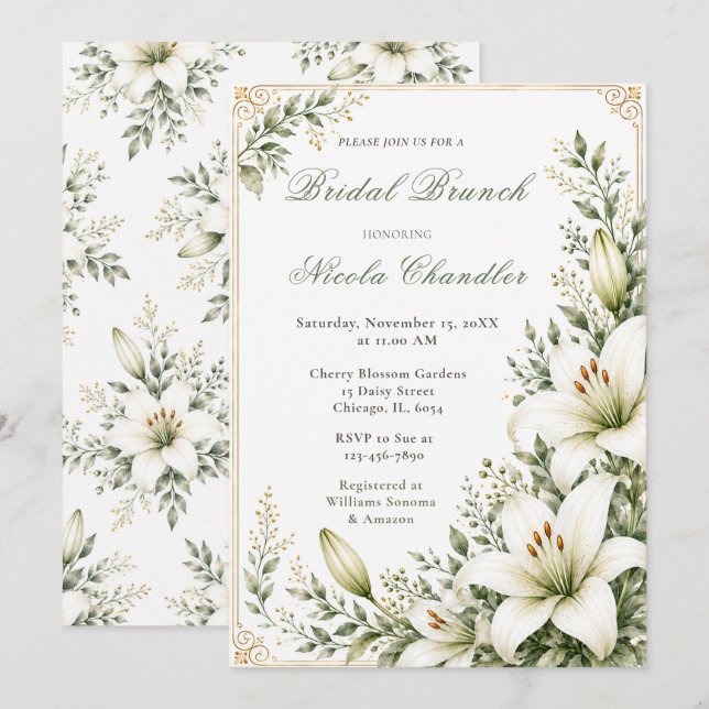 Invitation Mariage Blanc Lily Brunch (Devant / Derrière)
