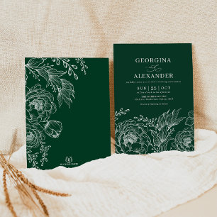 Invitation Mariage blanc minimaliste Boho Emerald Green