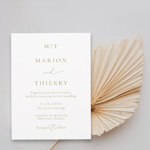 Invitation Mariage blanc monogramme minimaliste moderne