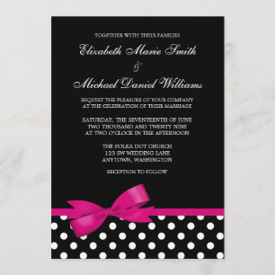 Invitation Mariage blanc noir d'arc de rose de point de polka