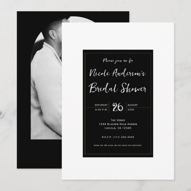 Invitation Mariage Blanc Noir Moderne Minimaliste (Devant / Derrière)