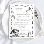 Invitation Mariage blanc noir noir dessiné à la main<br><div class="desc">Faites plaisir à vos invités pour votre journée spéciale avec cette invitation de mariage fantaisiste et élégante en noir et blanc ! Doté de simples croquis originaux dessinés à la main de coquillages, de vagues et de charme côtier, ce design apporte une énergie ludique à votre célébration. Une police de...</div>