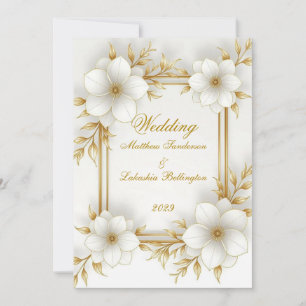 Invitation Mariage Blanc Or Beau Moderne Sophistiqué