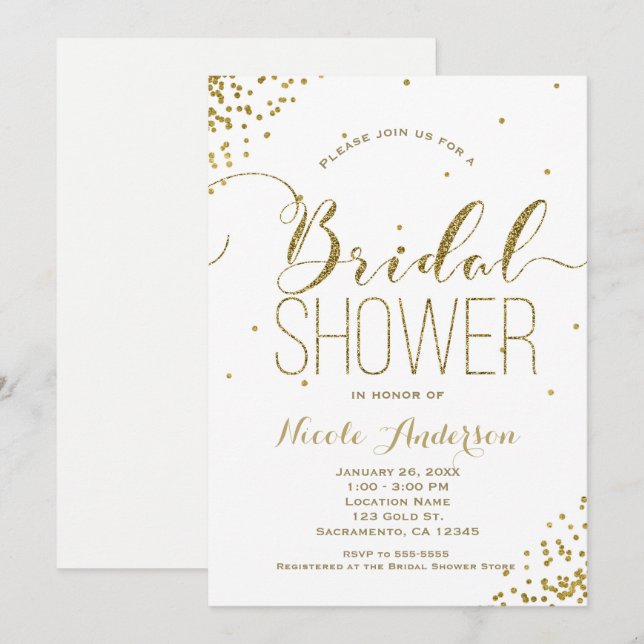 Invitation Mariage Blanc & Or Paillettes Glam Coins INVITATIO (Devant / Derrière)