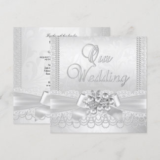 Invitation Mariage Blanc Perle d'Argent Broderie Damassée Dia
