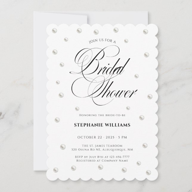 Invitation Mariage Blanc Perles Baby Shower (Devant)
