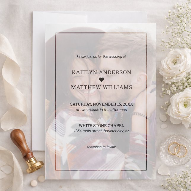 Invitation Mariage Blanc Photo Simple Moderne Dégradé (Faded Photo Wedding Invitation)