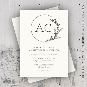 Invitation Mariage blanc souple pour cadre de feuillage moder