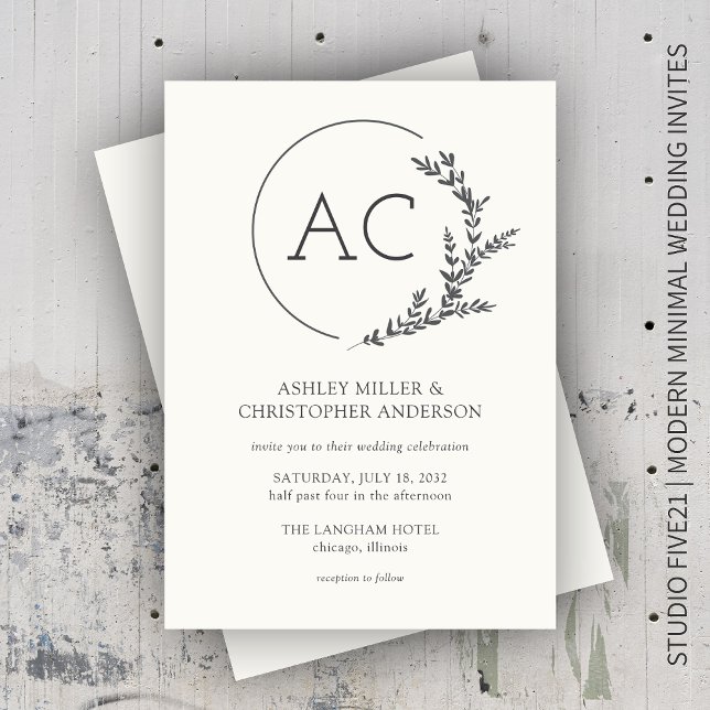 Invitation Mariage blanc souple pour cadre de feuillage moder (Créateur téléchargé)
