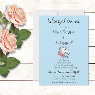 Invitation Mariage blanc Unicorne rose Fleurs