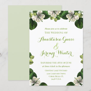 Invitation Mariage blanc vert floral botanique romantique