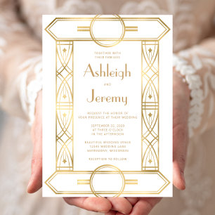 Invitation Mariage blanc Vintage déco or
