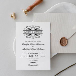 Invitation Mariage blanc vintage noir