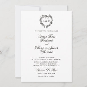 Invitation Mariage Blason de Monogramme Vintage Romantique