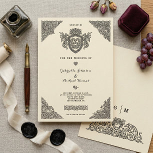 Invitation Mariage Blason Dragon Nœud Celtique Vintage